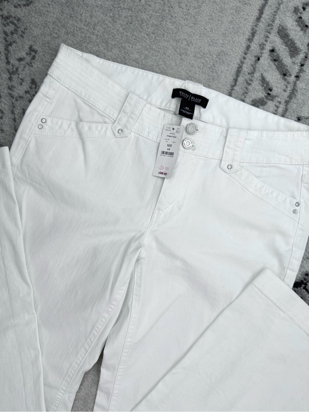 WHBM White Flare Jeans Rhinestone Rivets - Picture 4 of 9